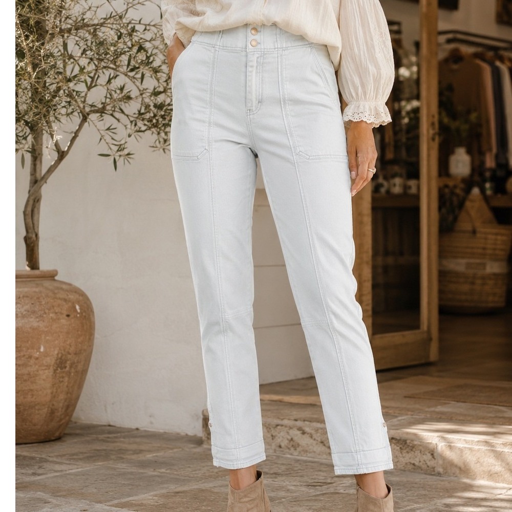 White House Black Market The Straight Crop Light Blue Utility Trousers Pants  6S